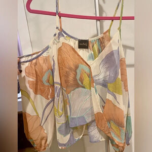 Audrey 3+1 Sheer Floral Multicolored Blouse Shirt Size Small.